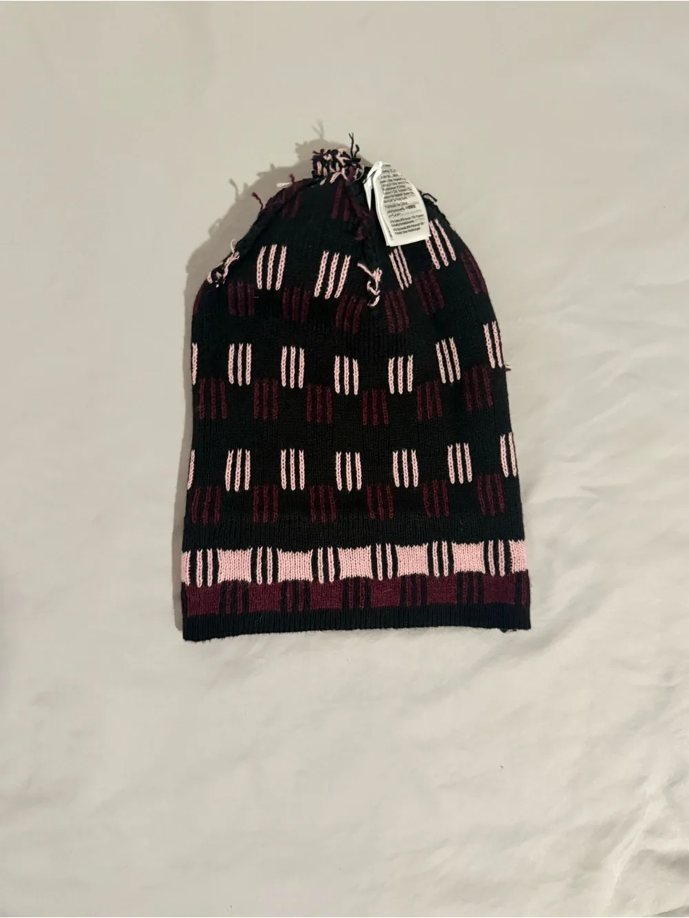 Striped Knit Beanie Hat - Pink & Burgundy (NWT)